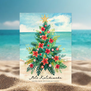 Christmas Tree by the Sea Tropical Holiday Card
