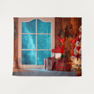 Christmas Tree Cabin winter Xmas Backdrop Tapestry