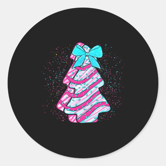 Christmas Tree Cake Coquette Bow Xmas Matching Fam Classic Round Sticker (Front)