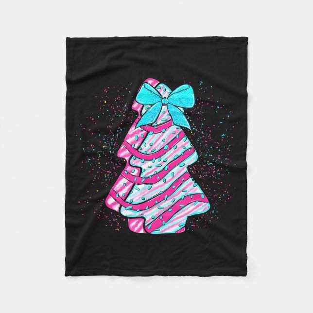 Christmas Tree Cake Coquette Bow Xmas Matching Fam Fleece Blanket (Front)