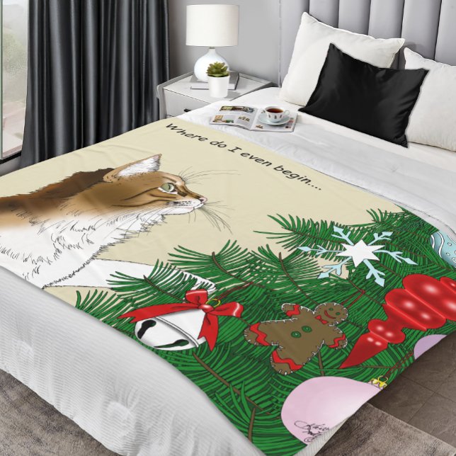 Christmas Tree Calico Cat Ornaments Funny Fleece Blanket (Creator Uploaded)