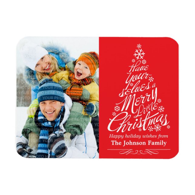 Christmas Tree Calligraphy Holiday Photo Magnet (Horizontal)