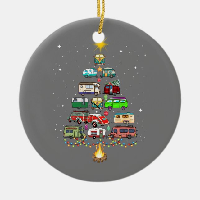 Christmas Tree Camper Vehicles Camping RVing Trail Ceramic Tree Decoration (Front)