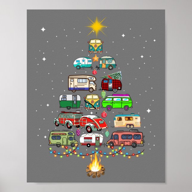 Christmas Tree Camper Vehicles Camping RVing Trail Poster (Front)