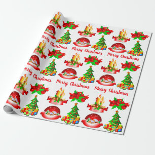 Christmas Tree Candle Snow Globe & Ribbon Wrapping Paper