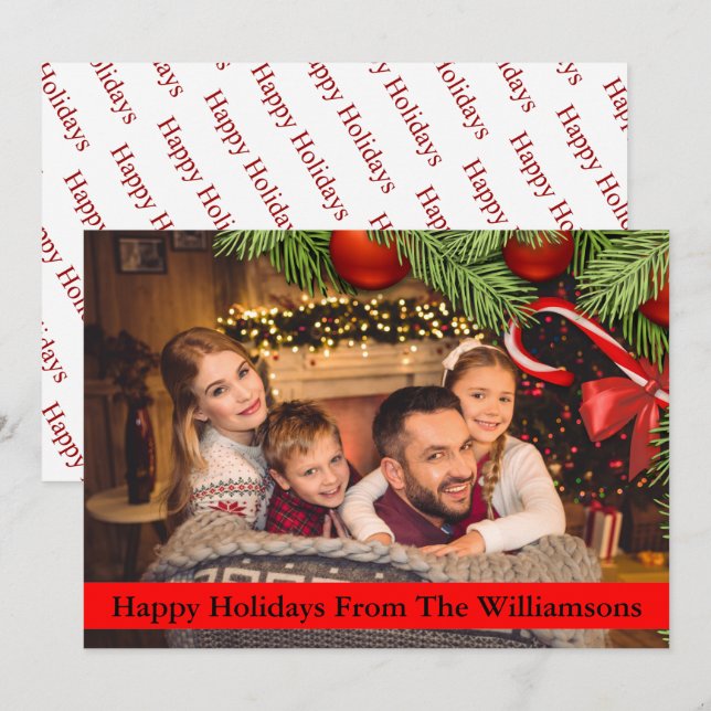 Christmas Tree Candy Cane Border Happy Holidays Holiday Card (Front/Back)