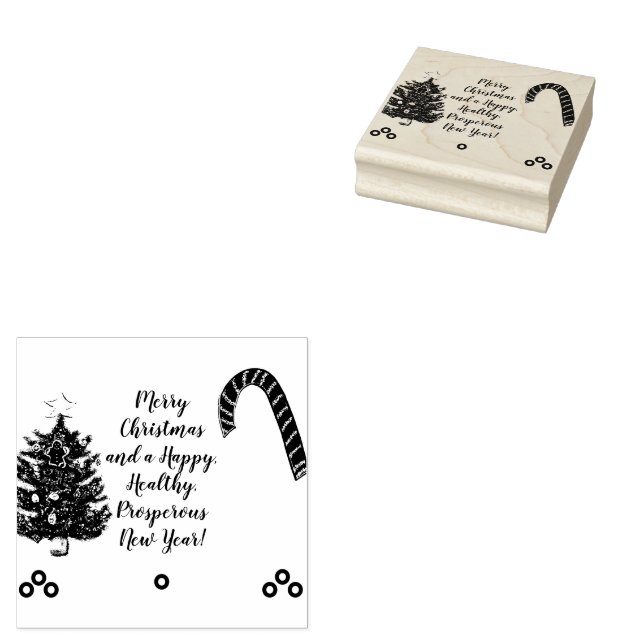Christmas Tree Candy Cane Greetings Rubber Stamp (Stamped)