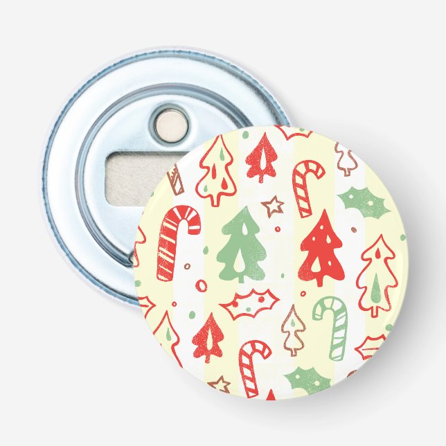 Christmas Tree Candy Cane Holly Pattern Bottle Opener (Front)