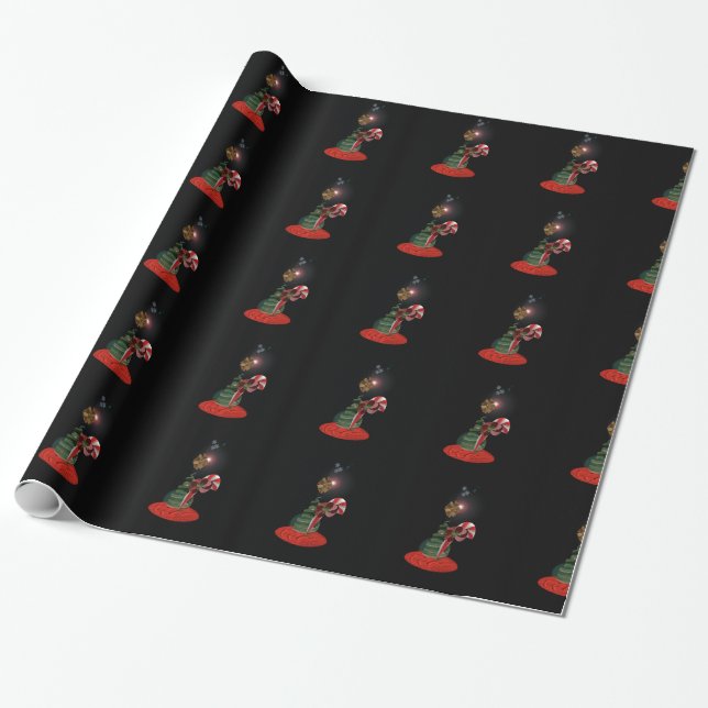 Christmas Tree Candy Cane Wrapping Paper (Unrolled)