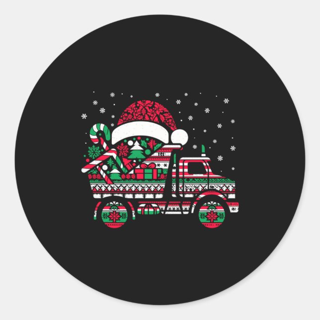 Christmas Tree Candy Dump Truck Christmas Boys Men Classic Round Sticker (Front)
