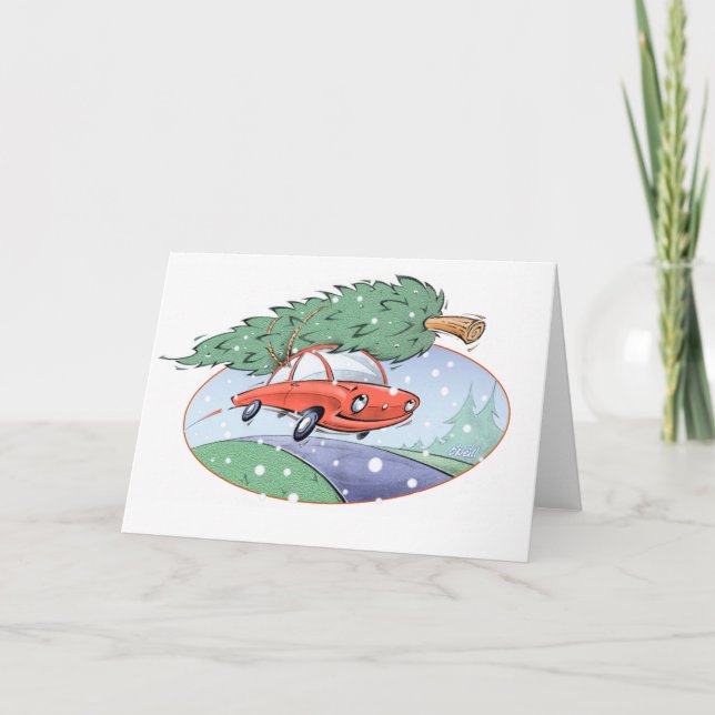 "Christmas Tree Car"- by Gerry O'Neill Holiday Card (Front)