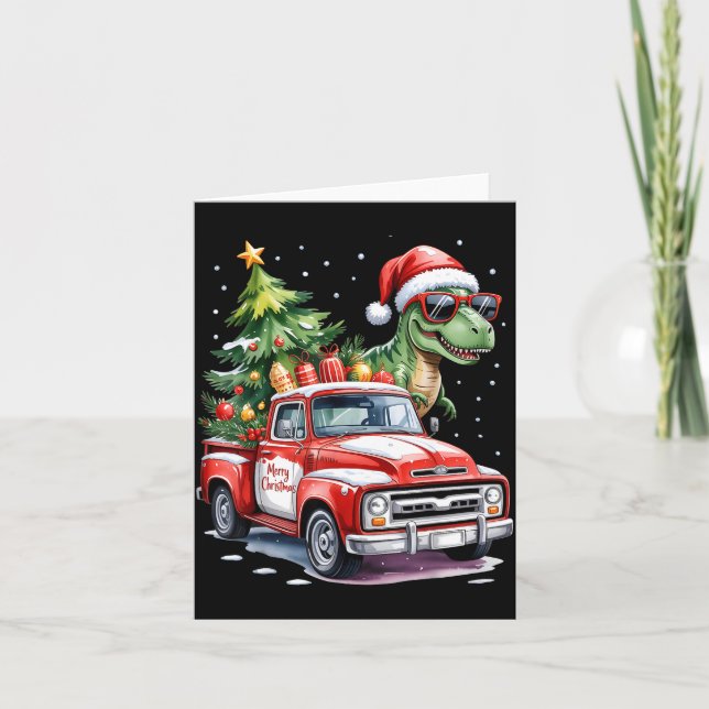 Christmas Tree Car Truck Dinosaur Trex Christmas B Card (Front)