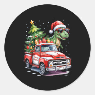 Christmas Tree Car Truck Dinosaur Trex Christmas B Classic Round Sticker