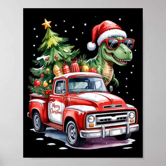 Christmas Tree Car Truck Dinosaur Trex Christmas B Poster (Front)