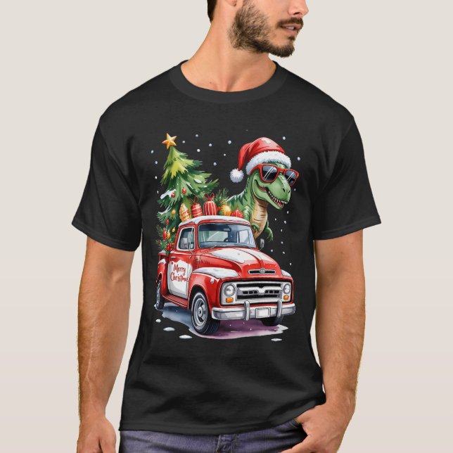 Christmas Tree Car Truck Dinosaur Trex Christmas B T-Shirt (Front)
