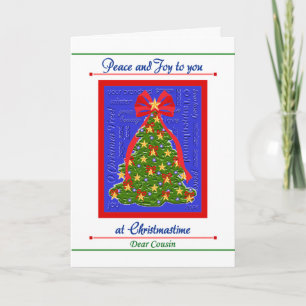 Christmas Tree card, for Cousin, Peace and Joy Holiday Card