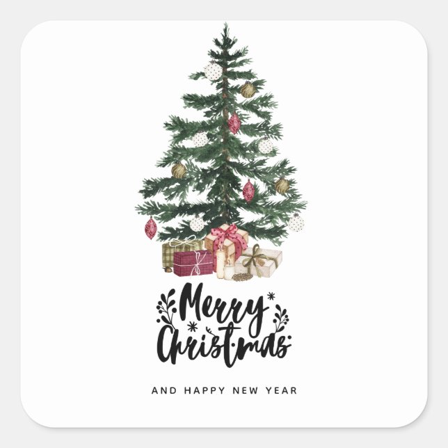  Christmas Tree Card Merry Christmas Holidays Square Sticker (Front)