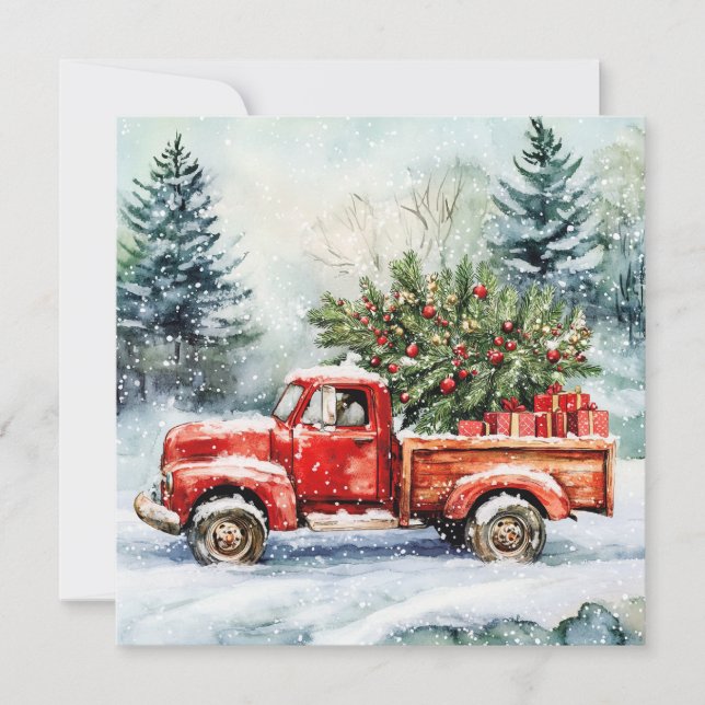 Christmas Tree Carrying Truck Holiday Card (Front)