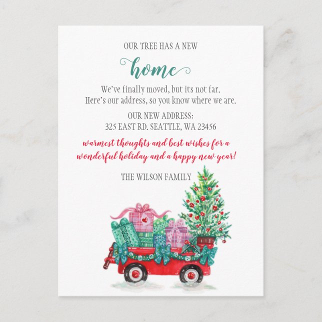 Christmas Tree Cart We've Moved Holiday Moving Postcard (Front)