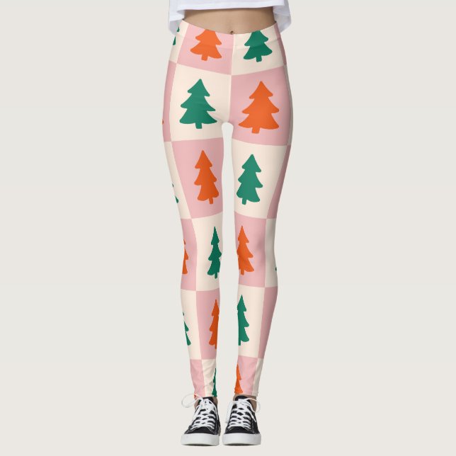 Christmas Tree Checker Pattern Women's Leggings (Front)