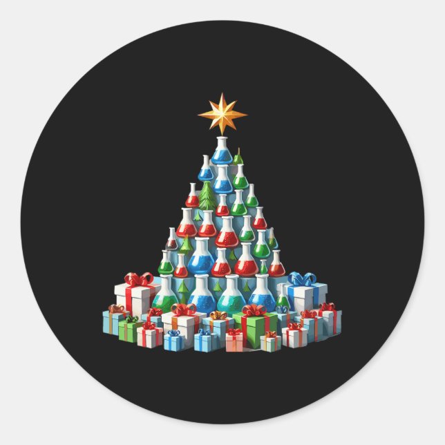Christmas Tree Chemistry Beaker Scientist Science  Classic Round Sticker (Front)