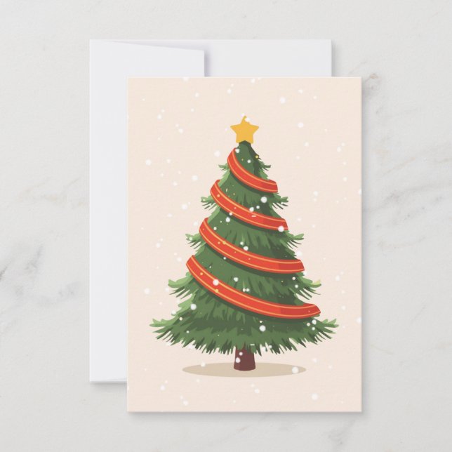Christmas Tree, Christmas, Minimalist Thank You Card (Front)