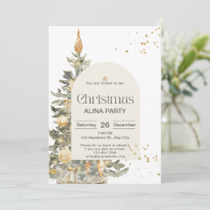 Christmas Tree Classic Sparkle Green Gold Elegant Invitation