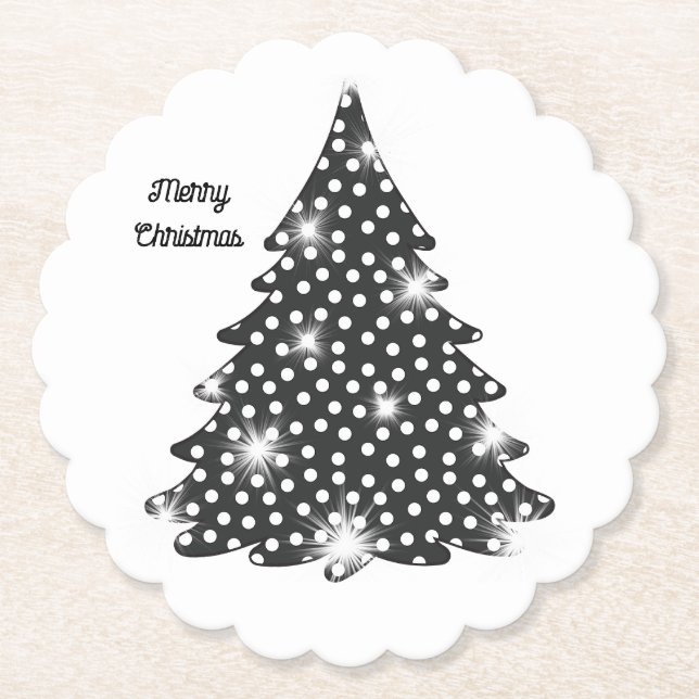 Christmas Tree Coasters Black & White Dots (Front)