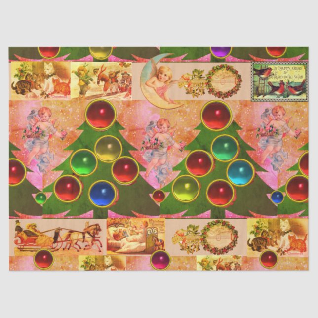 CHRISTMAS TREE,COLORFUL BALLS, ANGELS ,CHILDREN TISSUE PAPER (Front)