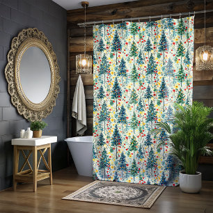 Christmas Tree Colourful Art Shower Curtain