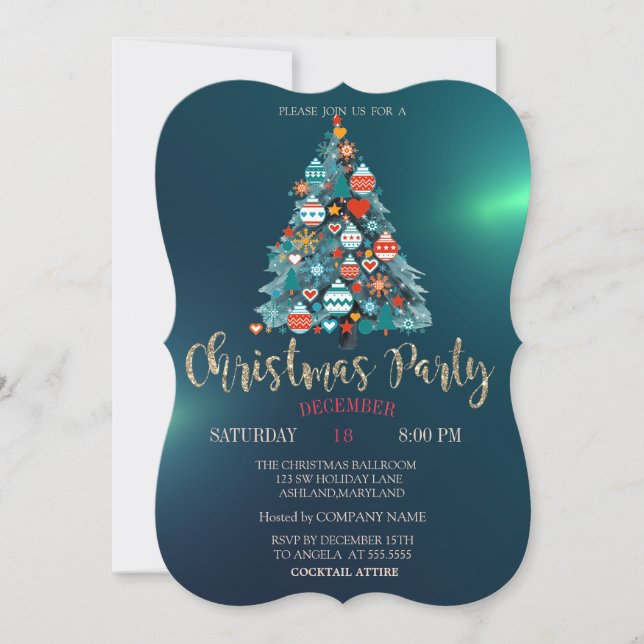 Christmas Tree,Colourful Balls Christmas Company Invitation (Front)