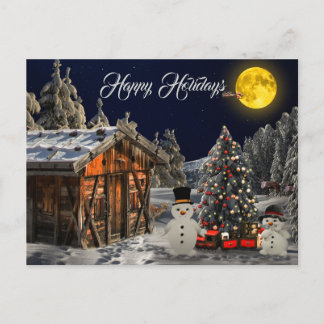 Christmas Tree Colourful Home White Snowman Postcard