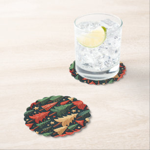 Christmas Tree Colourful Pattern Paper Coaster
