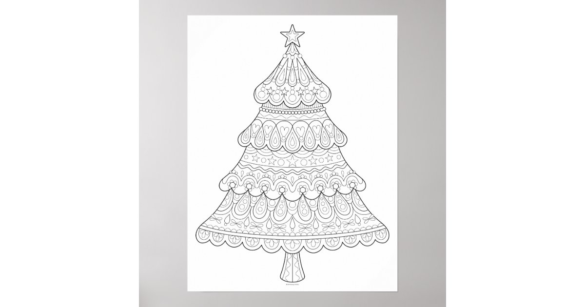 christmas-tree-colouring-poster-colorable-poster-zazzle