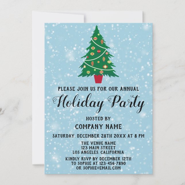 Christmas Tree Company Holiday Party Blue Snow Invitation (Front)