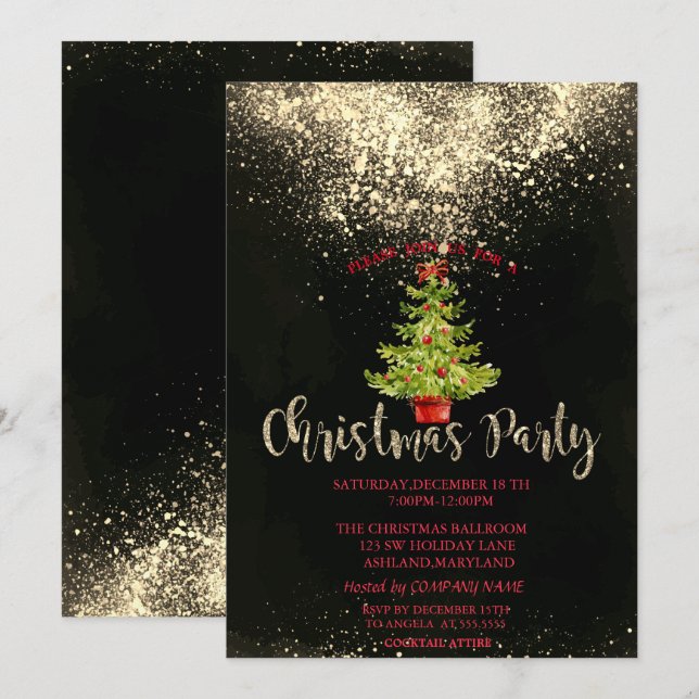 Christmas Tree, Confetti Company Christmas Party Invitation (Front/Back)