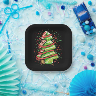 Christmas Tree Cookie Brushstroke Splatter Preppy Paper Plate