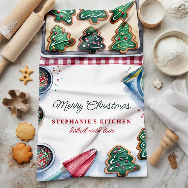 Christmas Tree Cookie Decorating Personalised Tea Towel (Creator Uploaded)