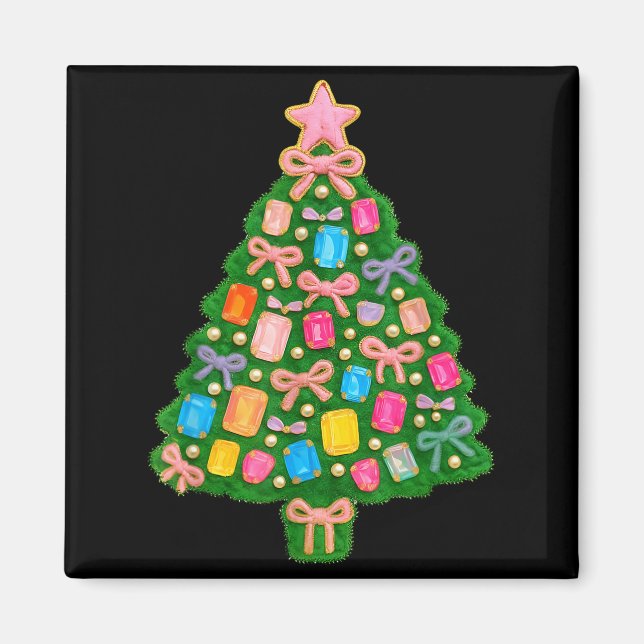 Christmas Tree Coquette Bow Crochet Xmas Pajamas H Magnet (Front)