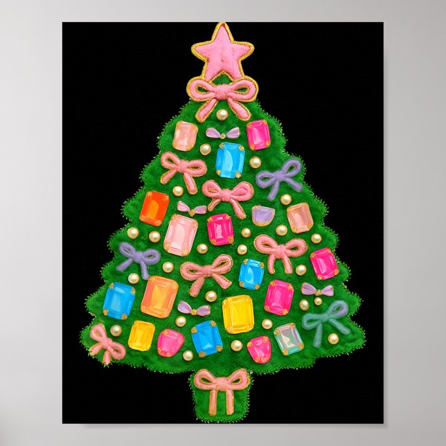 Christmas Tree Coquette Bow Crochet Xmas Pajamas H Poster (Front)