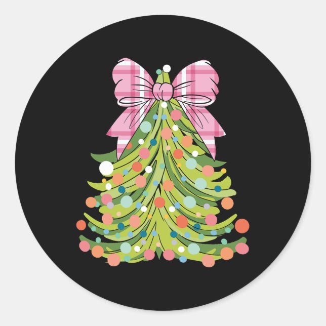 Christmas Tree Coquette Bow Pink Christmas Men Wom Classic Round Sticker (Front)