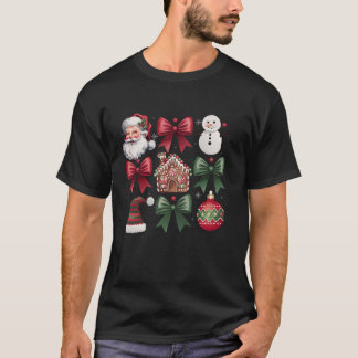 Christmas Tree Coquette Bow Santa Claus Candy Chri T-Shirt