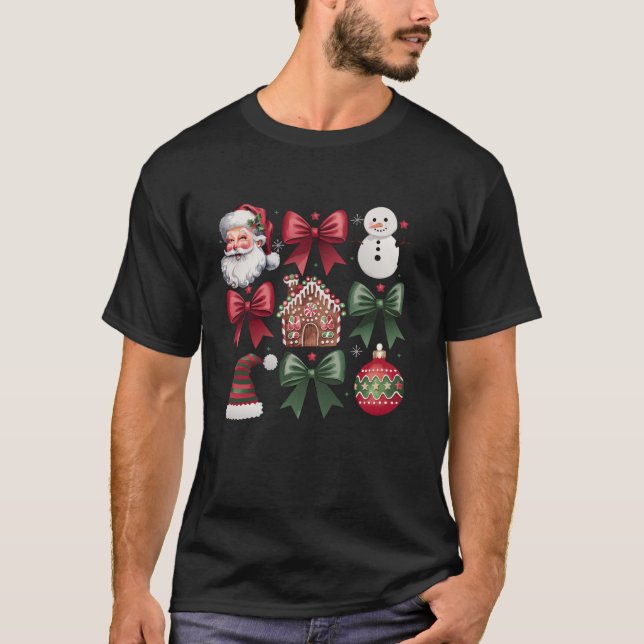 Christmas Tree Coquette Bow Santa Claus Candy Chri T-Shirt (Front)