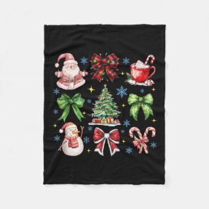 Christmas Tree Coquette Bow Santa Claus Candy Paja Fleece Blanket