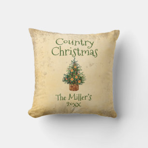 Christmas Tree Country Christmas Typography Name Cushion