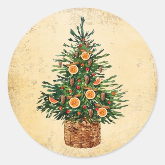 Christmas Tree Country Farmhouse Xmas Holiday Classic Round Sticker (Front)