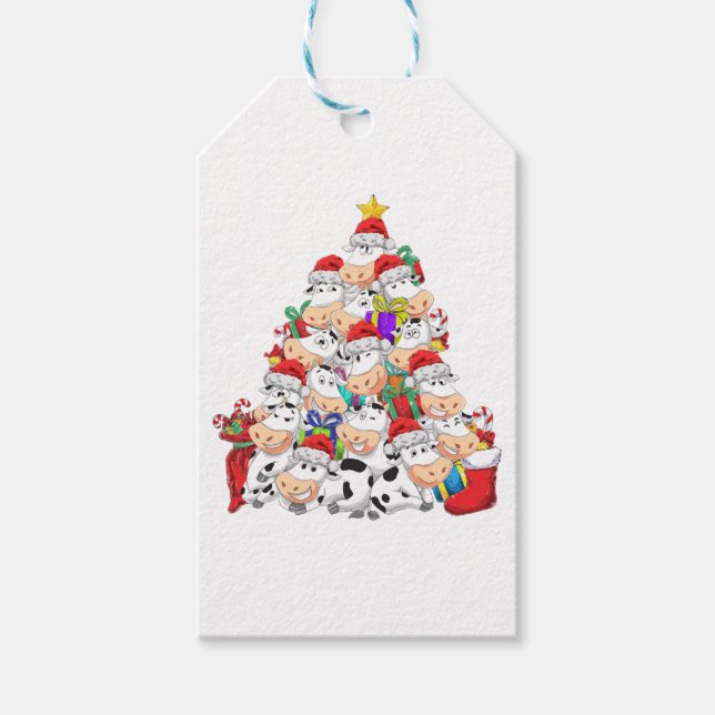 Christmas Tree Cow Lover Gift Tags (Front)