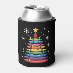 Christmas Tree Crayon Art Teacher School Xmas Can Cooler
