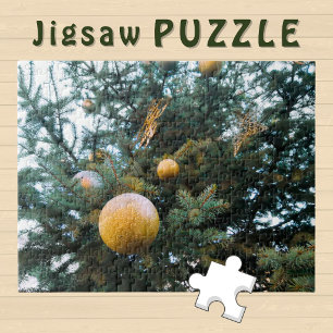 Christmas Tree Crown with golden Bulb Deco Photo Jigsaw Puzzle