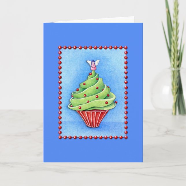 Christmas Tree Cupcake blue Card (Front)